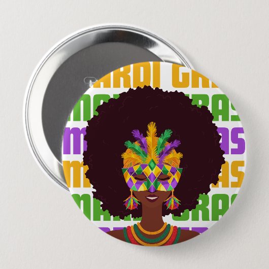 MARDI GRAS Afro Queen Button (Vorne & Hinten)