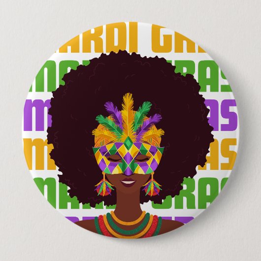 MARDI GRAS Afro Queen Button (Vorderseite)