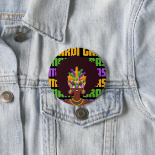 MARDI GRAS Afro Queen Button