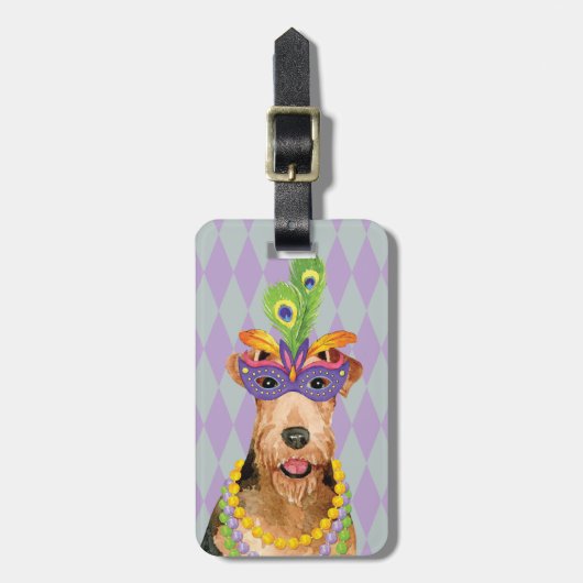 Mardi Gras Airedale Gepäckanhänger (Vorderseite vertikal)