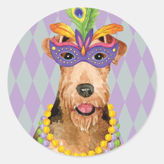 Mardi Gras Airedale Runder Aufkleber (Vorderseite)