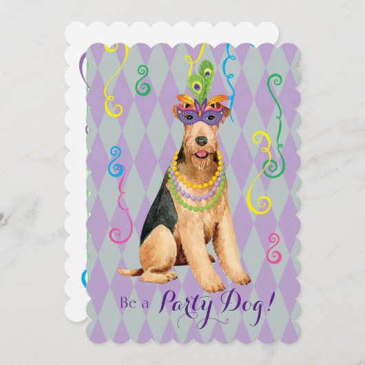 Mardi Gras Airedale Terrier Einladung (Vorne/Hinten)