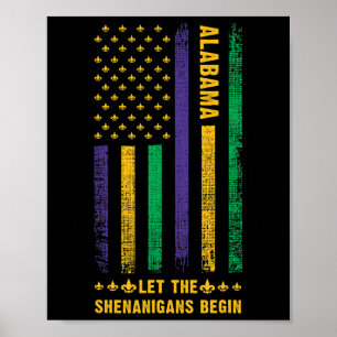 Mardi Gras Alabyma Fleur-de-lis American Flag Poster
