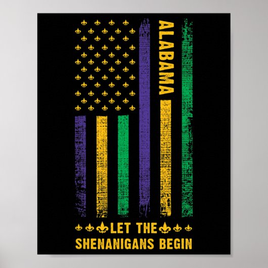 Mardi Gras Alabyma Fleur-de-lis American Flag Poster (Vorne)