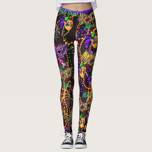 Mardi Gras Alles Perlen Maski Party Leggings (Vorderseite)