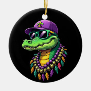 Mardi Gras Alligator Festival Moon and Stars Keramik Ornament