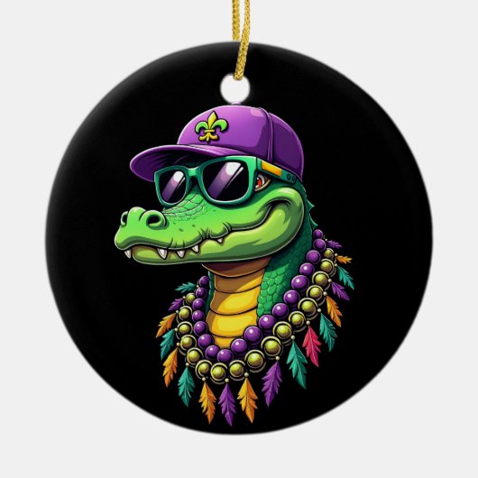 Mardi Gras Alligator Festival Moon and Stars Keramik Ornament (Vorne)