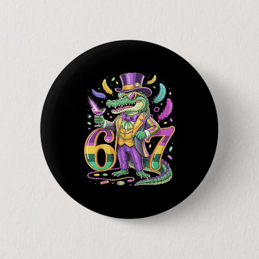 Mardi Gras Alligator Gentleman Schwanznummer 67 Ka Button (Vorderseite)
