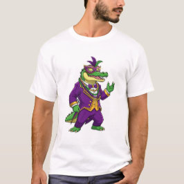 Mardi Gras Alligator-König im lila Anzug und Maske T-Shirt