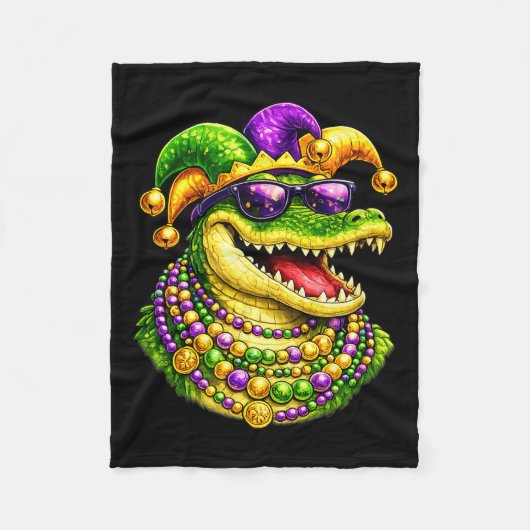 Mardi Gras Alligator, Krokodil, Perlen Fleecedecke (Vorderseite)