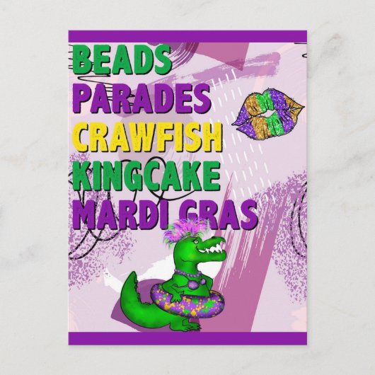 Mardi Gras Alligator Lila Green Gold Postkarte (Vorderseite)