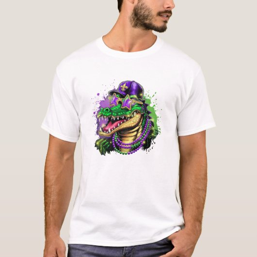 Mardi Gras Alligator Party Spirit T-Shirt (Vorderseite)