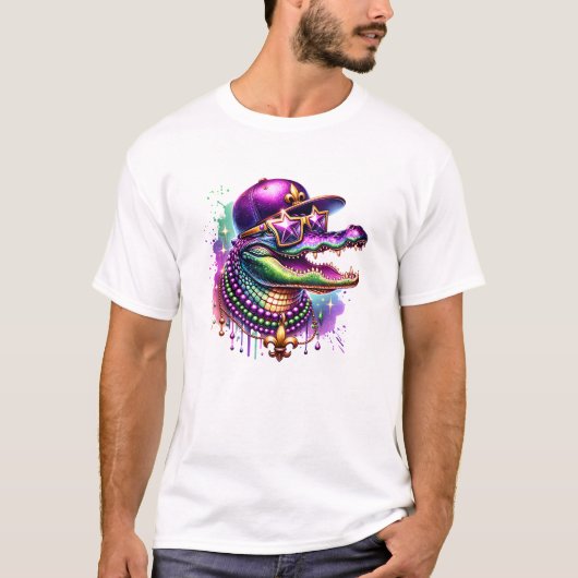 Mardi Gras-Alligator-Party-Stimmung T-Shirt (Vorderseite)