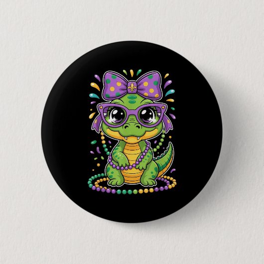 Mardi Gras Alligator Perlen Bogen Kinder Frauen _2 Button (Vorderseite)