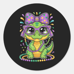 Mardi Gras Alligator Perlen Bogen Kinder Frauen _2 Runder Aufkleber