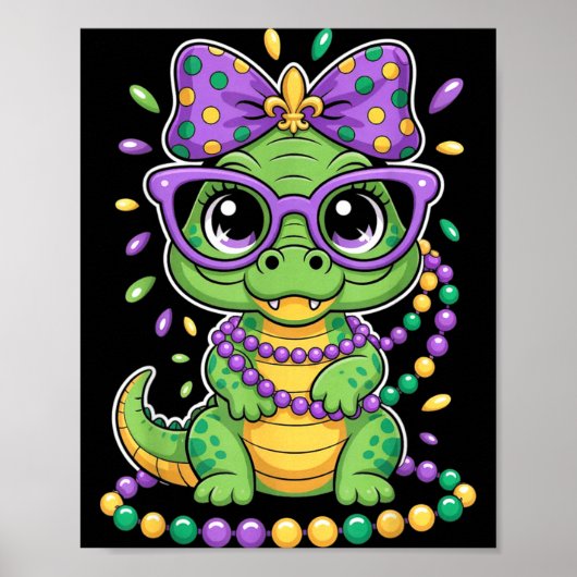 Mardi Gras Alligator Perlen Bogen Kinder Frauen  Poster (Vorne)
