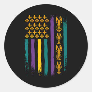 Mardi Gras Amerikanische USA-Flagge Lustig  Runder Aufkleber
