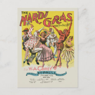 Mardi Gras Antique Yellow Poster Postkarte