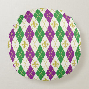 Mardi Gras Argyle-Rundkissen Rundes Kissen