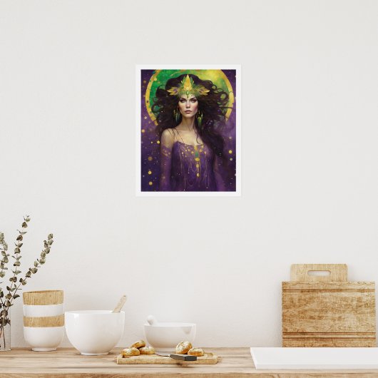 Mardi Gras Art Deco Frauen in Lila Kleid Poster (Küche)