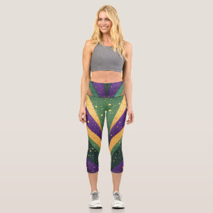 Mardi Gras Art Deco Violett Grün Gold Staub Funky  Capri Leggings