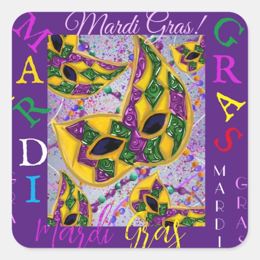 MARDI GRAS ART QUADRATISCHER AUFKLEBER (Vorderseite)