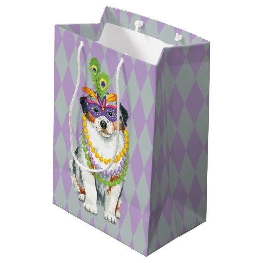Mardi Gras Aussie Mittlere Geschenktüte (Rückseite Schrägansicht)