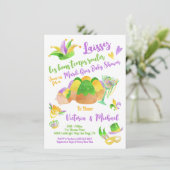 Mardi Gras Baby Dusche Aquarell King Cake Einladung (Stehend Vorderseite)