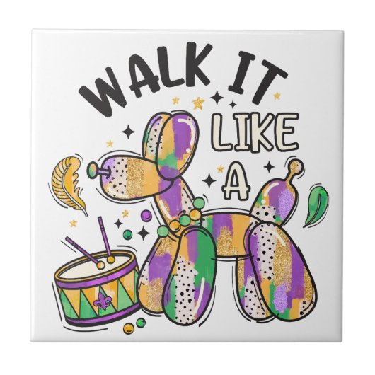 Mardi Gras Balloon Dog Fliese (Vorderseite)