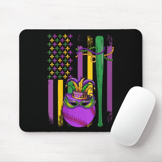 Mardi Gras Baseball Player Te Mousepad (Mit Mouse)