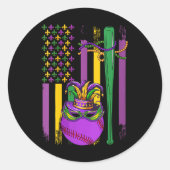 Mardi Gras Baseball Player Te Runder Aufkleber (Vorderseite)