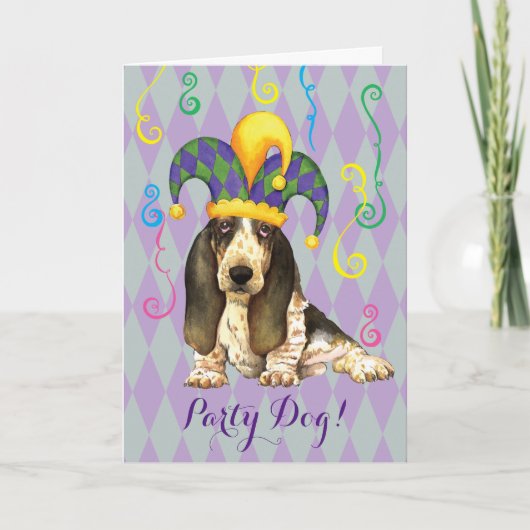 Mardi Gras Basset Hound Karte (Vorderseite)