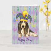 Mardi Gras Basset Hound Karte (Gelbe Blume)