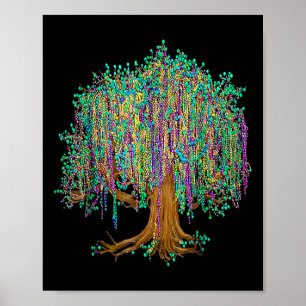 Mardi Gras Baum Perlen New Orleans 2025 Wasserfarb Poster