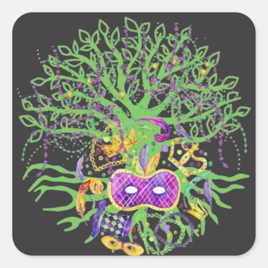 Mardi-Gras-Baum Quadratischer Aufkleber (Vorderseite)