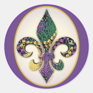 Mardi Gras Bead Lilie Runder Aufkleber