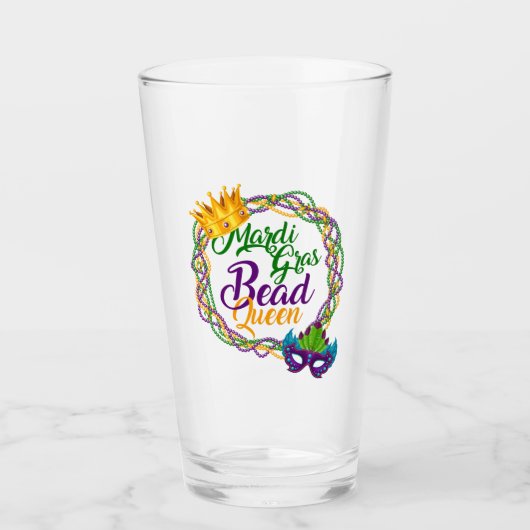 Mardi Gras Bead Queen Fat Dienstag Karneval Glas (Vorderseite)