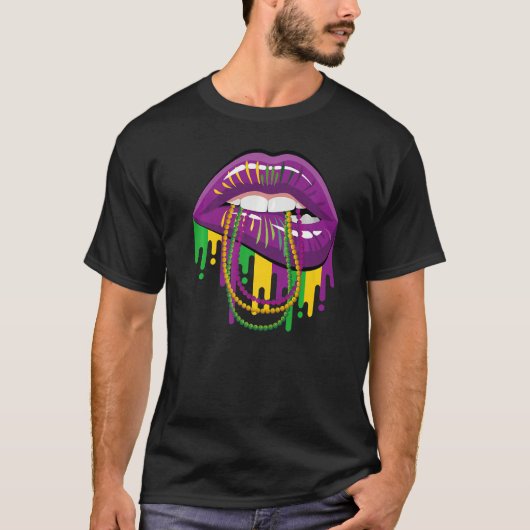 Mardi Gras Beads and Lips Fun Party T-Shirt (Vorderseite)