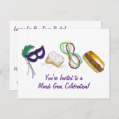 Mardi Gras Beads Beignet Maske Party Einladung (Vorne/Hinten)