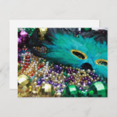 Mardi Gras Beads & Feather Mask Einladung (Vorne/Hinten)