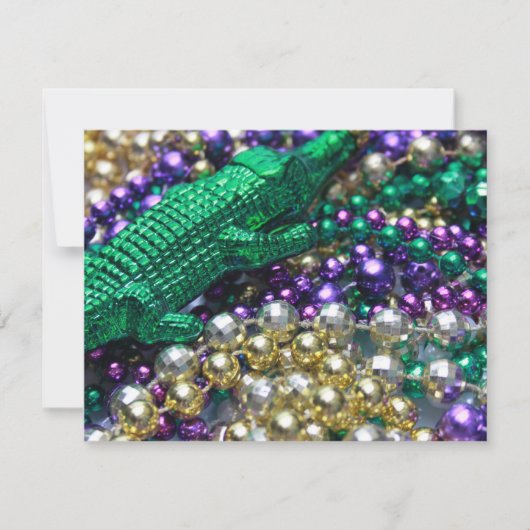 Mardi Gras Beads & Green Gator Einladungen (Vorderseite)