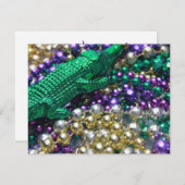Mardi Gras Beads & Green Gator Einladungen (Vorne/Hinten)