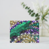 Mardi Gras Beads & Green Gator Postcard Postkarte (Stehend Vorderseite)