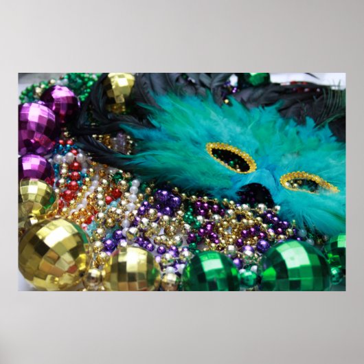 Mardi Gras Beads & Green Mask Poster Art Print (Vorne)
