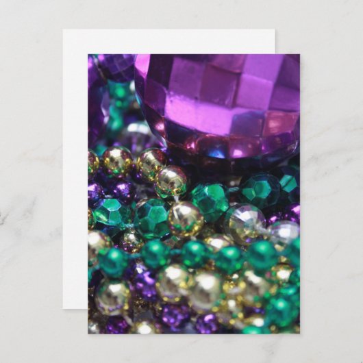 Mardi Gras Beads Lila Postkarten Einladung (Vorne/Hinten)