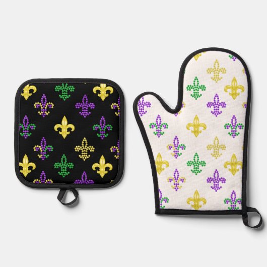 Mardi Gras Beads Ofenhandschuh & Topflappen-Set (Vorderseite)