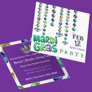 Mardi Gras Beads Party Einladung