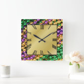 Mardi Gras Beads Quadratische Wanduhr (Zuhause)