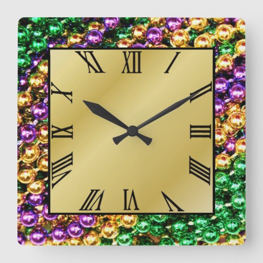 Mardi Gras Beads Quadratische Wanduhr (Vorderseite)