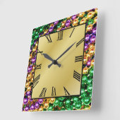 Mardi Gras Beads Quadratische Wanduhr (Winkel)